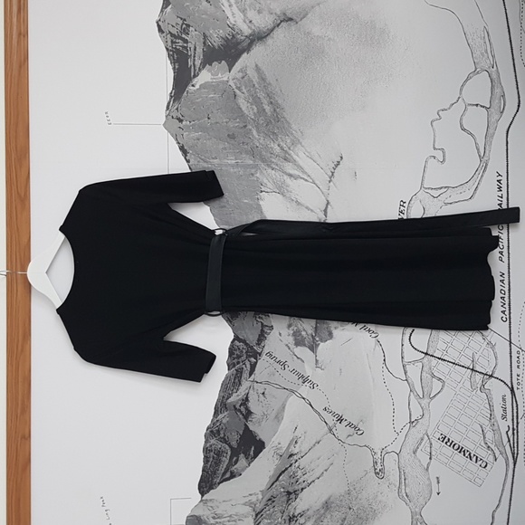 Zara Micro Suede Black Midi Dress with Attached Leather Belt & Silver Buckle - Picture 3 of 4